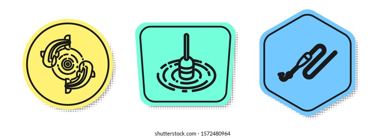Set line Fish, Fishing float in water and Fishing line with hook and float. Colored shapes. Vector
