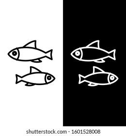 Set line Fish icon isolated on black and white background.  Vector Illustration