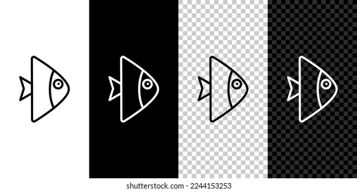 Set line Fish icon isolated on black and white background.  Vector