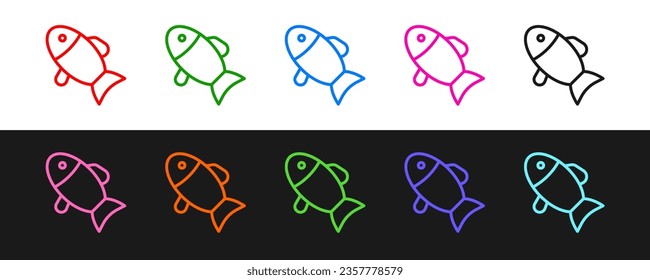 Set line Fish icon isolated on black and white background.  Vector