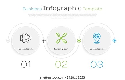 Set line Fish, Paddle and Scallop sea shell. Business infographic template. Vector