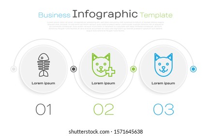 Set line Fish skeleton, Veterinary clinic symbol and Cat. Business infographic template. Vector