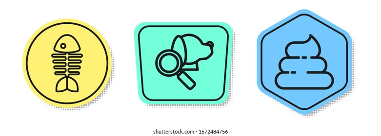 Set line Fish skeleton, Veterinary clinic symbol and Shit. Colored shapes. Vector