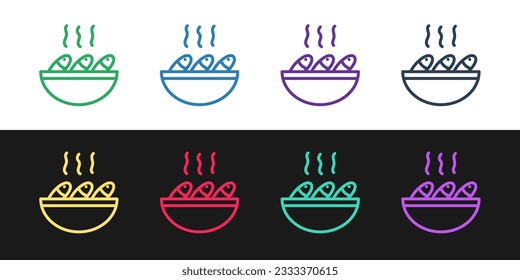 Set line Fish soup icon isolated on black and white background.  Vector