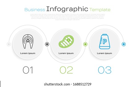 Fije filete de pescado, carne de filete y pimienta. Plantilla de infografía empresarial. Vector