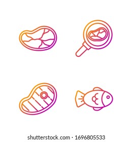 Steakfleisch, Steakfleisch, Steakfleisch und Steakfleisch in Bratpfanne. Farbsymbole. Vektorillustration