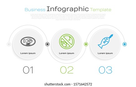 Set line Fish trophy hanging on the board, No fishing and Fish on hook. Business infographic template. Vector
