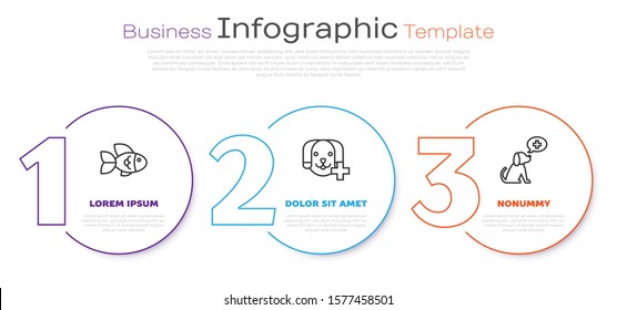 Set line Fish, Veterinary clinic symbol and Veterinary clinic symbol. Business infographic template. Vector