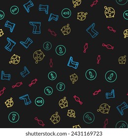 Set line Fishing boots, hook, Spinning reel for fishing and spoon on seamless pattern. Vector
