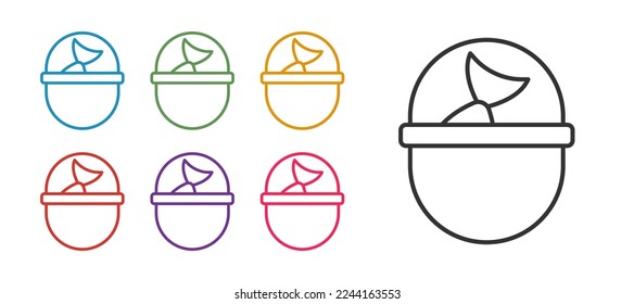 Set line Fishing bucket with fish icon isolated on white background. Fish in a bucket. Set icons colorful. Vector