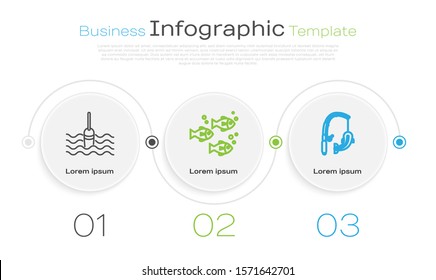 Fijar la línea de flotación de la pesca en agua, peces y caña de pesca y peces. Plantilla de infografía empresarial. Vector