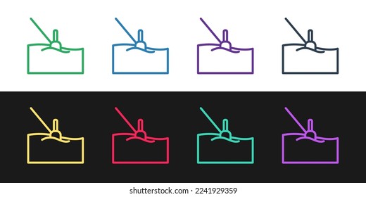 Set line Fishing float in water icon isolated on black and white background. Fishing tackle.  Vector