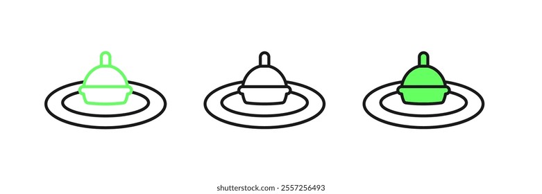 Set line Fishing float in water icon isolated on white background. Fishing tackle.  Vector