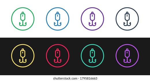 Set line Fishing hook icon isolated on black and white background. Fishing tackle. Vector