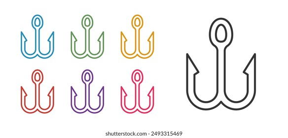 Set line Fishing hook icon isolated on white background. Fishing tackle. Set icons colorful. Vector