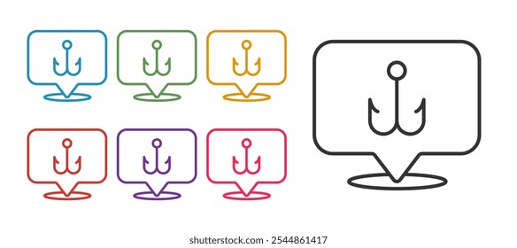 Set line Fishing hook icon isolated on white background. Fishing tackle. Set icons colorful. Vector