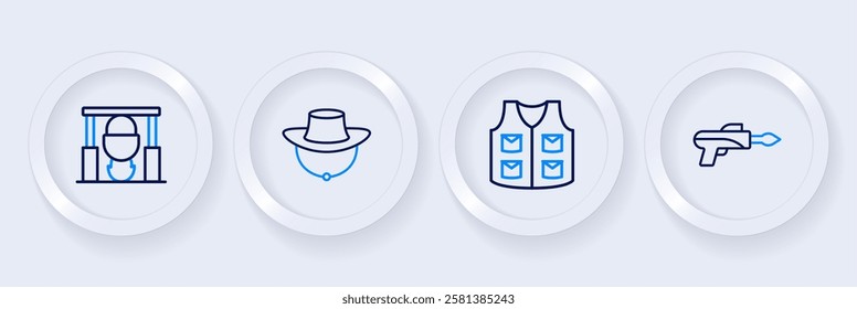 Set line Fishing hook, jacket, Dried fish and Campfire and pot icon. Vector