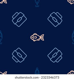 Set line Fishing lure, Case or box for fishing and  on seamless pattern. Vector