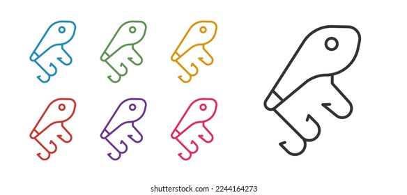 Set line Fishing lure icon isolated on white background. Fishing tackle. Set icons colorful. Vector