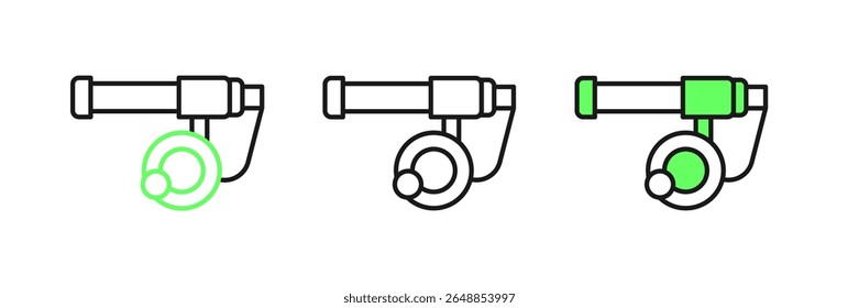 Set line Fishing rod icon isolated on white background. Catch a big fish. Fishing equipment and fish farming topics.  Vector