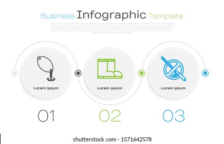 Set line Fishing spoon, Fishing boots and No fishing. Business infographic template. Vector