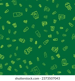 Set line Fitness shaker, Tennis ball and Sports nutrition on seamless pattern. Vector