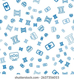Set line Five stars rating review, Mobile with wi-fi wireless and Hotel room bed on seamless pattern. Vector