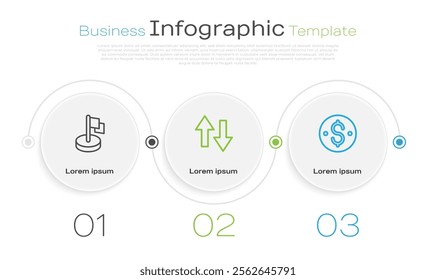 Set line Flag, Arrow and Dollar symbol. Business infographic template. Vector