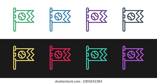 Set line Flag with baseball ball icon isolated on black and white background.  Vector