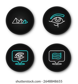 Set line Flag Of Egypt, Eye of Horus,  and pyramids icon. Vector
