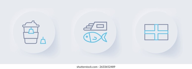 Set line Flag of England, Fish chips and Coffee cup to go icon. Vector