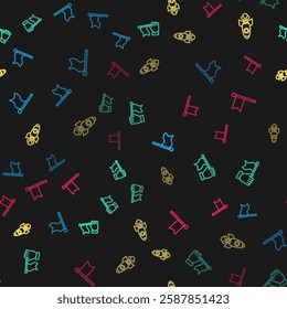 Set line Flag, Hand holding flag, Rocket ship and  on seamless pattern. Vector
