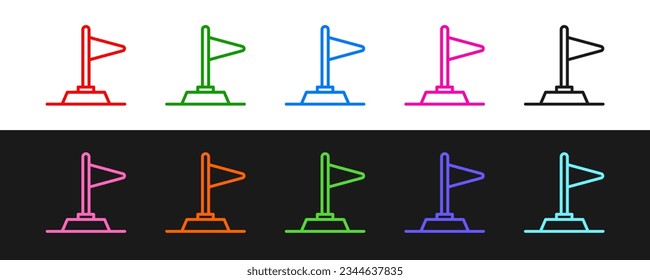 Set line Flag icon isolated on black and white background. Victory, winning and conquer adversity concept.  Vector