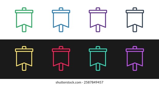 Set line Flag icon isolated on black and white background. Victory, winning and conquer adversity concept.  Vector