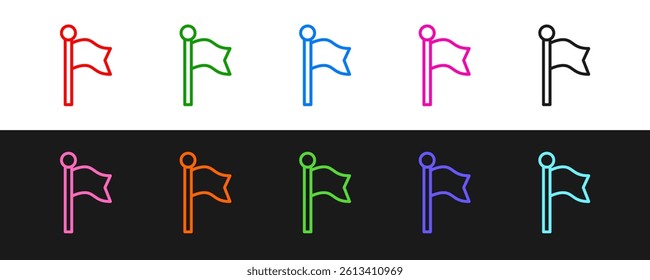 Set line Flag icon isolated on black and white background. Location marker symbol.  Vector