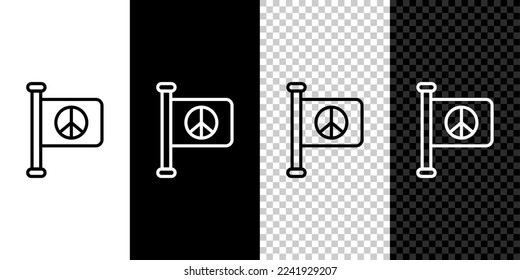 Set line Flag peace icon isolated on black and white, transparent background. Hippie symbol of peace.  Vector