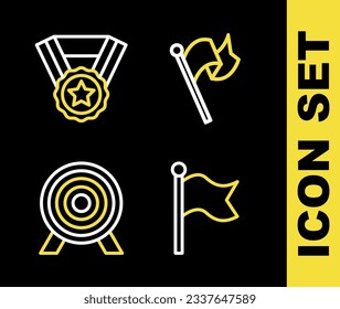Set line Flag, Target and Medal icon. Vector