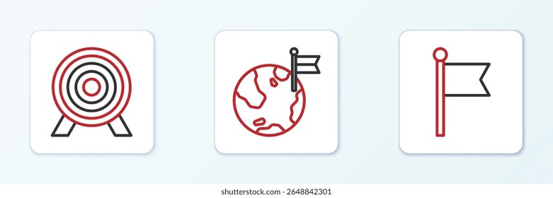 Set line Flag, Target and Planet with flag icon. Vector