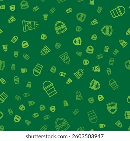 Set line Flasher siren, Fire bucket and Emergency call 911 on seamless pattern. Vector