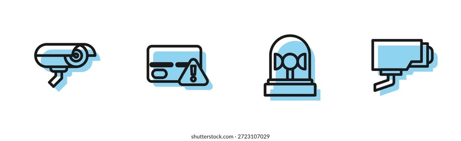 Fije la sirena del destellador de la línea, la cámara de seguridad, la tarjeta de crédito y el icono. Vector