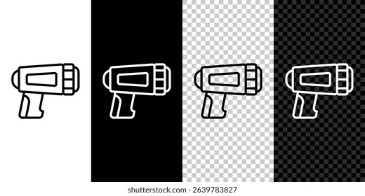 Set line Flashlight for diver icon isolated on black and white, transparent background. Diving underwater equipment.  Vector