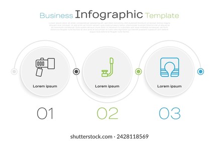 Set line Flashlight, Snorkel and Life jacket. Business infographic template. Vector