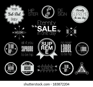 Set of line and flat hipster modern chalk retro labels, stamps, signs, marks and calligraphy, text and stickers