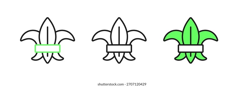 Definir linha Ícone de flor de lírio ou flor de lys isolado no fundo branco.  Vetor