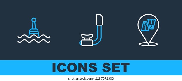 Fijar la línea Flippers para el baño, Buya flotante e icono de Snorkel. Vector