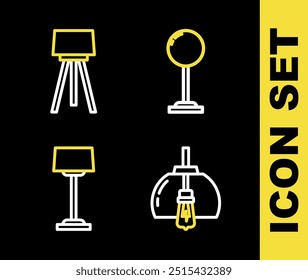 Zeile Stehleuchte, Kronleuchter und Symbol setzen. Vektorgrafik