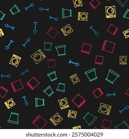 Set line Floor lamp, Flower pot, Washer and Curtains on seamless pattern. Vector