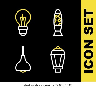 Set line Floor lamp, Garden light, Lamp hanging and Light bulb icon. Vector