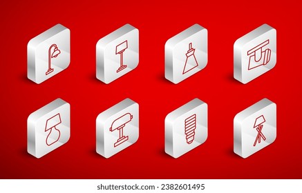 Set line Floor lamp, Lamp hanging, Led track lights and lamps, LED bulb, Table and  icon. Vector