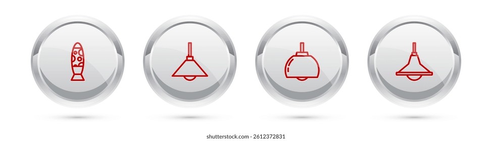 Set line Floor lamp, Lamp hanging, Chandelier and . Silver circle button. Vector